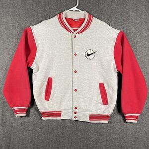 Vintage Nike Jacket Mens XL Gray Red Varsity Basketball Swoosh Snap USA 90s Rare